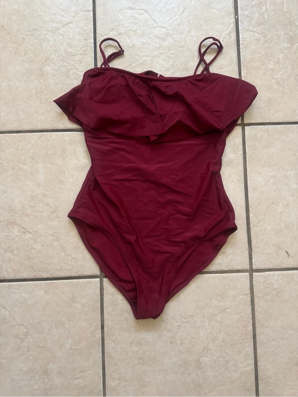 Kids One-Piece Swimsuit with Ruffle - Burgundy